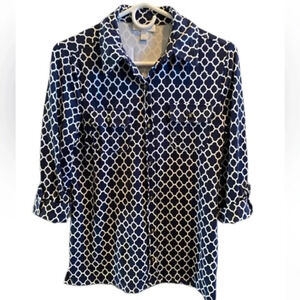 CHARTER CLUB EUC WOMENS TOP SHIRT BLOUSE BUTTON DOWN NAVY SUMMER BLUE SIZE M